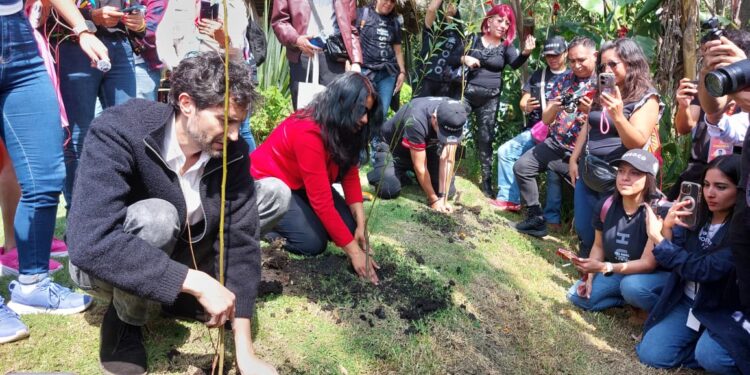 El cantante Benny Ibarra impulsa la reforestación de Xochimilco junto a la alcaldesa Cirse Camacho Bautista