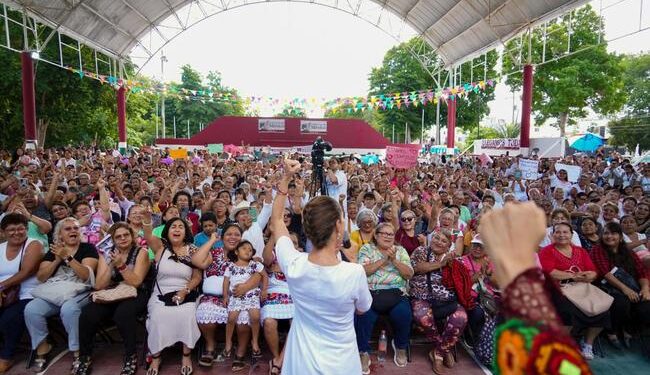 Más de 3 millones de mujeres reciben la Pensión Mujeres Bienestar: Presidenta encabeza asamblea en Puerto Morelos, Quintana Roo