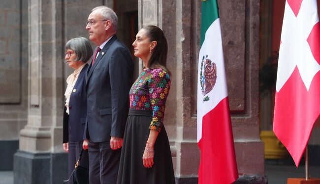Claudia Sheinbaum recibe en Palacio Nacional al Presidente de la Confederación Suiza, Guy Parmelin